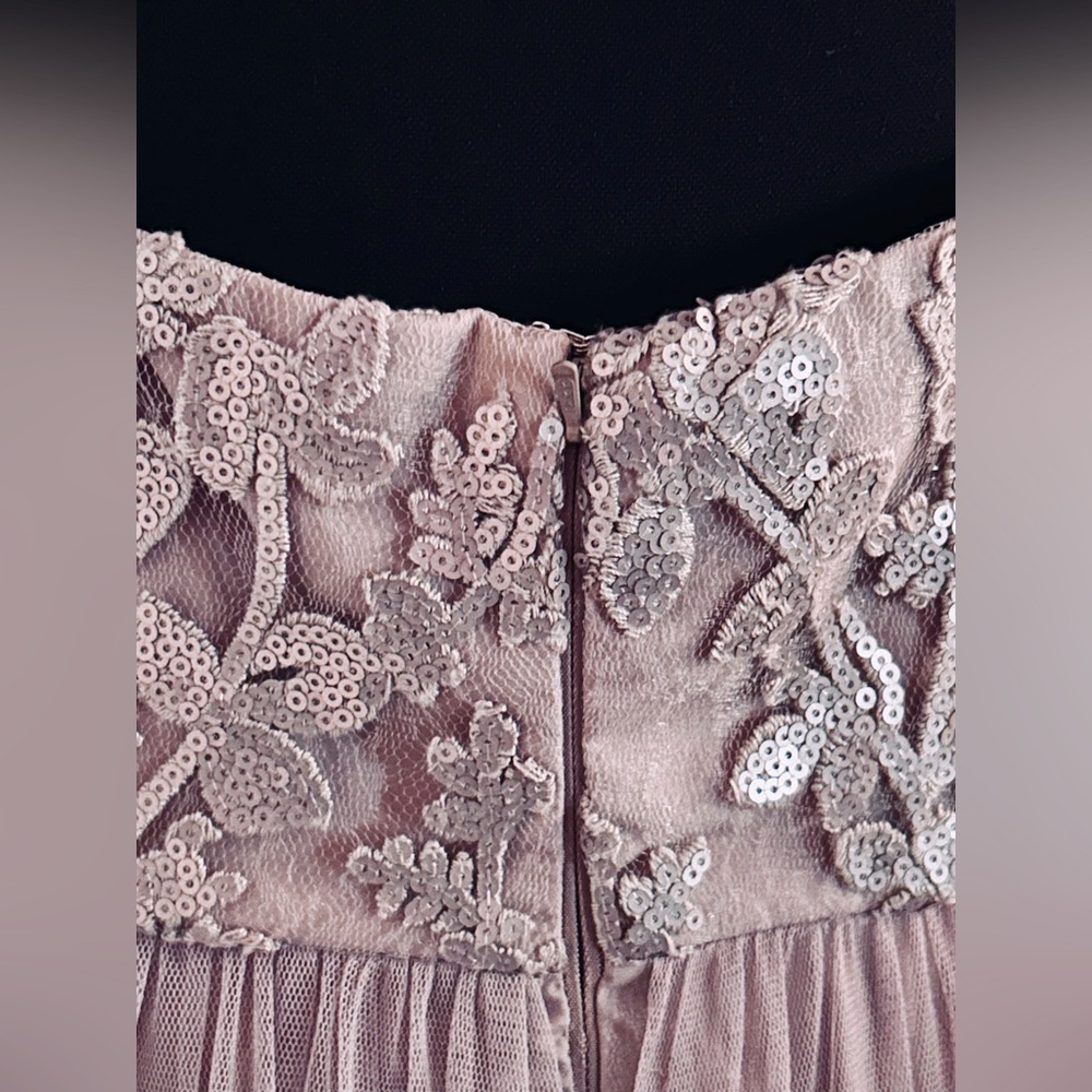 NWT SZ 10 AMSALE Formal Dress Sequins Lace Tulle Maxi Latte Taupe Sora Champagne - Picture 9 of 12